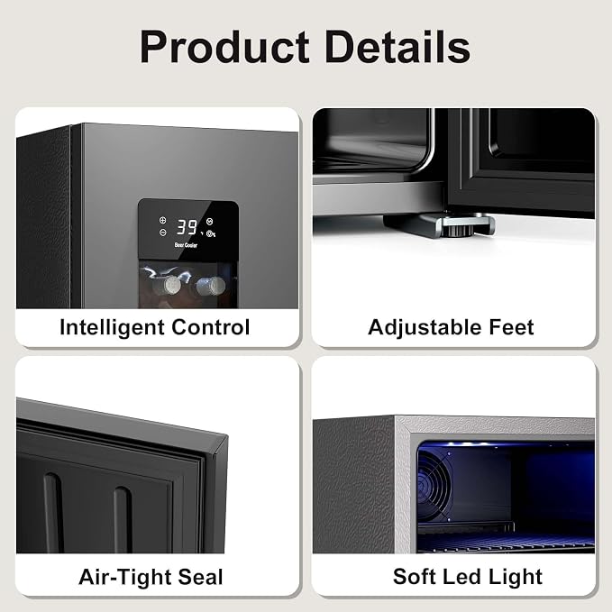 Antarctic Star Auto Defrost Beverage Refrigerator, 130 Can Mini Fridge with Glass Door &Adjustable Shelves, 21-50°F Temp Control,Beverage Cooler for Soda, Beer, Wine, Home Bar, Office, 3.2 Cu.Ft - Image 7