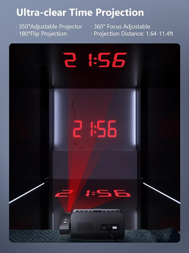 Projection Alarm Clock for Bedroom, Digital Clock - Image 3