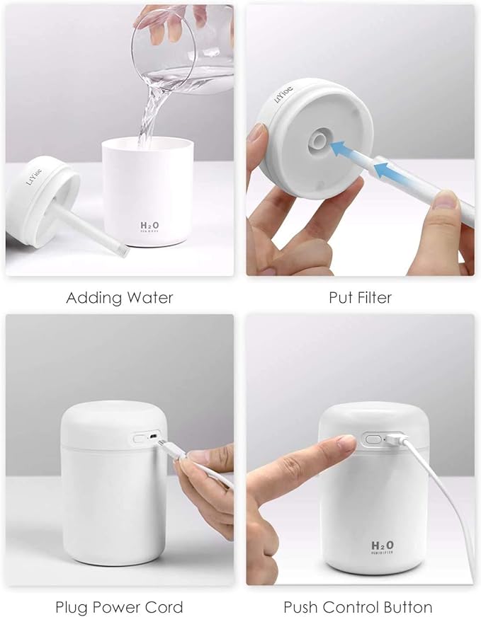 Colorful Cool Mini Humidifier, USB Personal Desktop Humidifier for Car, Office Room, Bedroom,etc. Auto Shut-Off, 2 Mist Modes, Super Quiet. (White) - Image 6