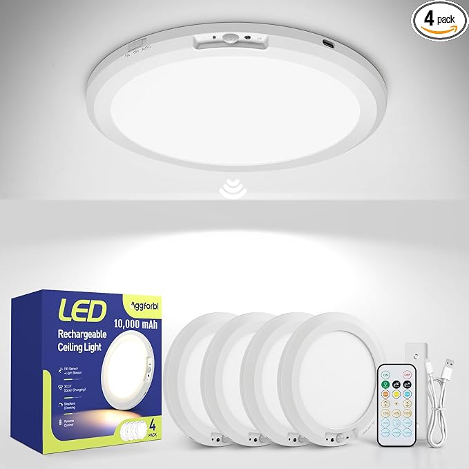 4PCs 10, 000mAh Rechargeable Ceiling Light by Aggforbl