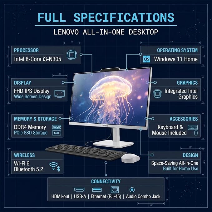 Lenovo 24 8-Core Intel i3-N305 16GB 1TB SSD All-in-One Desktop Computer | 23.8" FHD IPS Display, WiFi 6, Bluetooth 5.2, Windows 11 Home, Keyboard, Mouse - Image 4