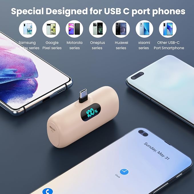 Mini Portable Charger Power Bank for iPhone 17/16/15 Series, 5000mAh PD USB C Cell Phone Portable Power,Travel Essentials Battery Pack for iPhone 17/17 Air/16/16 pro/15 Series/Android/Samsung Galaxy - Image 3