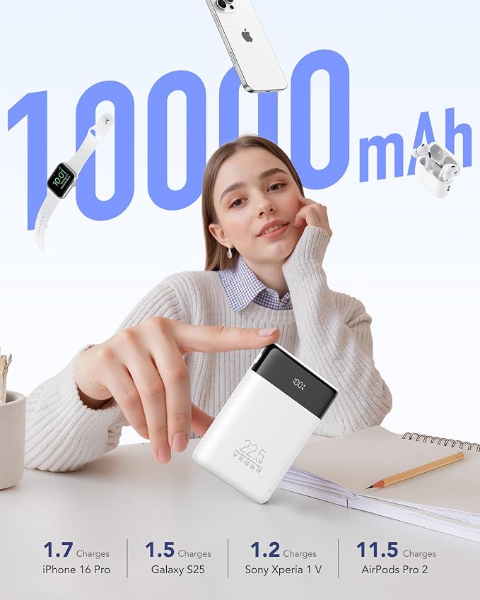 VEGER Portable Charger, Ultra Slim 22.5W Fast Charging with Built in Cable, Flight-Safe 10000mAh USB C Power Bank Battery Pack, Travel Essential Phone Powerbank for iPhone 17 16 Samsung S25 Google etc - Image 7