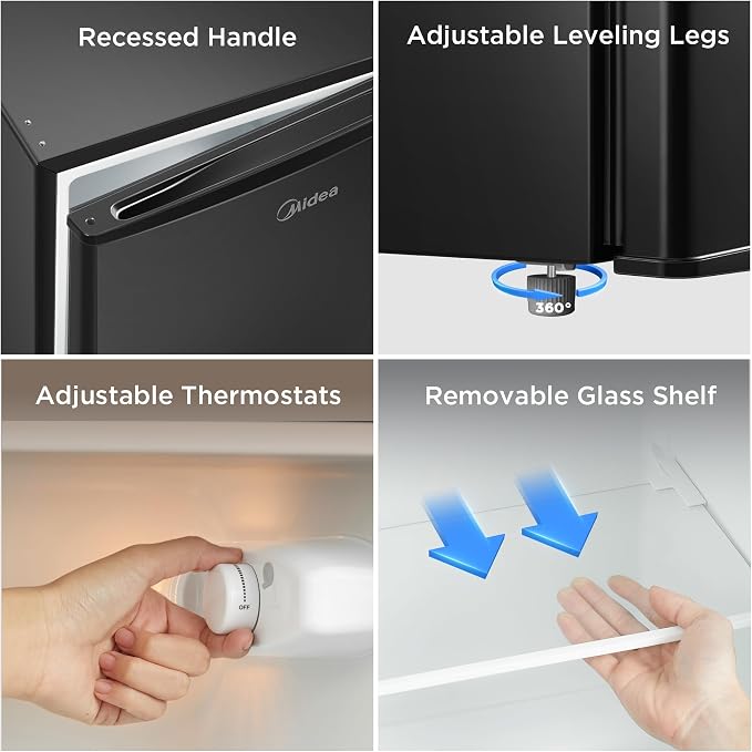 Midea 3.3 Cu.ft Compact Fridge, Energy Star Certified, Low Noise for Office | Adjustable Thermostat, Reversible Door,Ideal for Dorm, Office, Black - Image 7