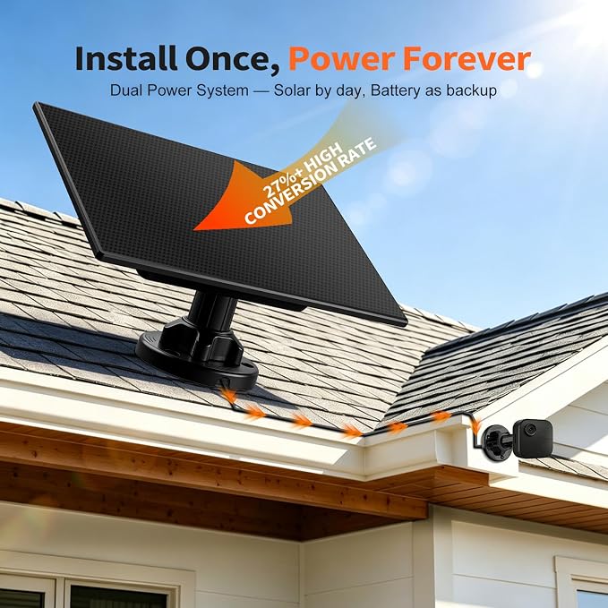 Solar Panel for Blink Camera, Solar Power + Built-in 4000mAh Battery: Dual - Image 2