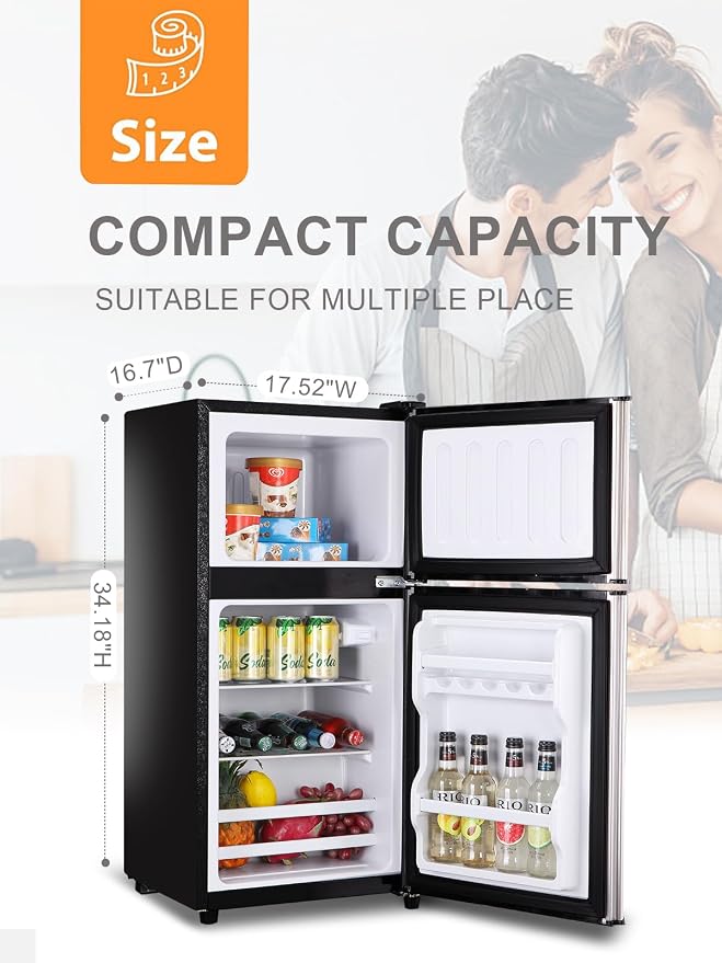Top-Freezer Refrigerator 3.5 Cu.Ft Mini Fridge with Freezer 2 Door Silver | 7 Level Adjustable Thermostat Control , Lock Fresh,Low noise,Low Power Consumption - Image 6
