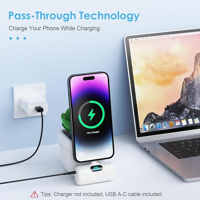 Mini Portable Charger USB C Power Bank,Upgraded 5000mAh PD Fast Charging Battery Pack Built-in USB-C Connector Travel Essential for iPhone17/17Pro/17Pro Max/Air/16 Plus/16Pro Max/15 Series,Android etc - Image 3