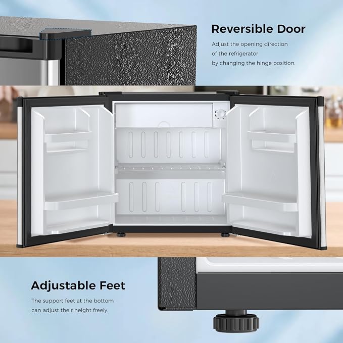 Antarctic Star 1.6 Cu. Ft Mini Fridge with Freezer,Small Compact Refrigerator with Single Reversible Door, Removable Shelves, 7 Adjustable Thermostat, for Dorm/Bedroom/Office,Steel - Image 3