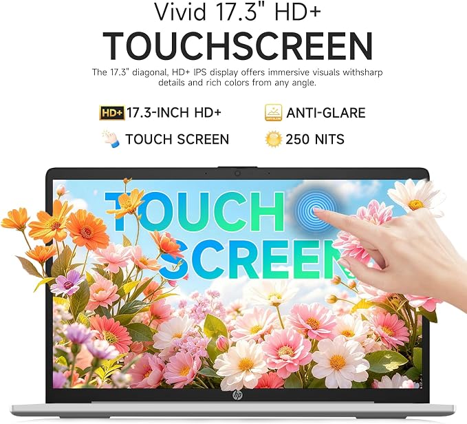 HP 17 Touchscreen Laptop Computer, AMD Ryzen 5 7430U, 17.3" Anti-Glare Display, Backlit Keyboard, 16GB RAM, 512GB SSD, Windows 11 Pro, for Business & Student, Fast Charge, AI Copilot, w/Accessories - Image 2