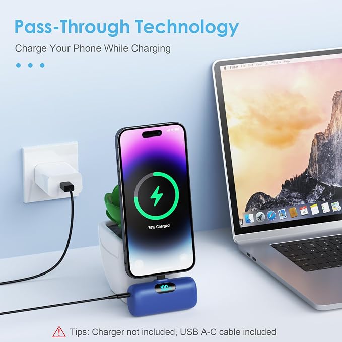 Mini Portable Charger USB C Power Bank,Upgraded 5000mAh PD Fast Charging Battery Pack Built-in USB-C Connector Travel Essential for iPhone17/17Pro/17Pro Max/Air/16 Plus/16Pro Max/15 Series Android - Image 2