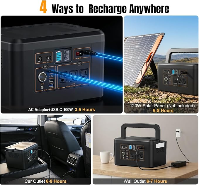 Portable Power Station 650W (1200W Peak), 576Wh Solar Generator, LiFePO4 Battery 3.5 Hour Fast Charging, Solar Generator for Home & Emergency Backup, Hurricane, CPAP (Solar Optional) - Image 5