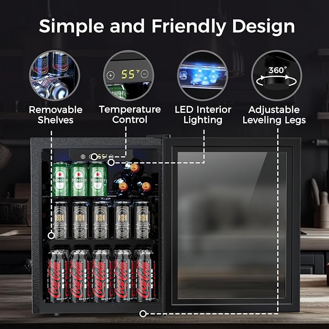 COWSAR Mini Fridge Cooler, 16 Bottle 68 Can Beverage Refrigerator with Glass Door for Wine Beer Soda, Wine Fridge with Touch Control Panel, Wire Shelving for Home Office Bar, 1.7 Cu. Ft - Image 4