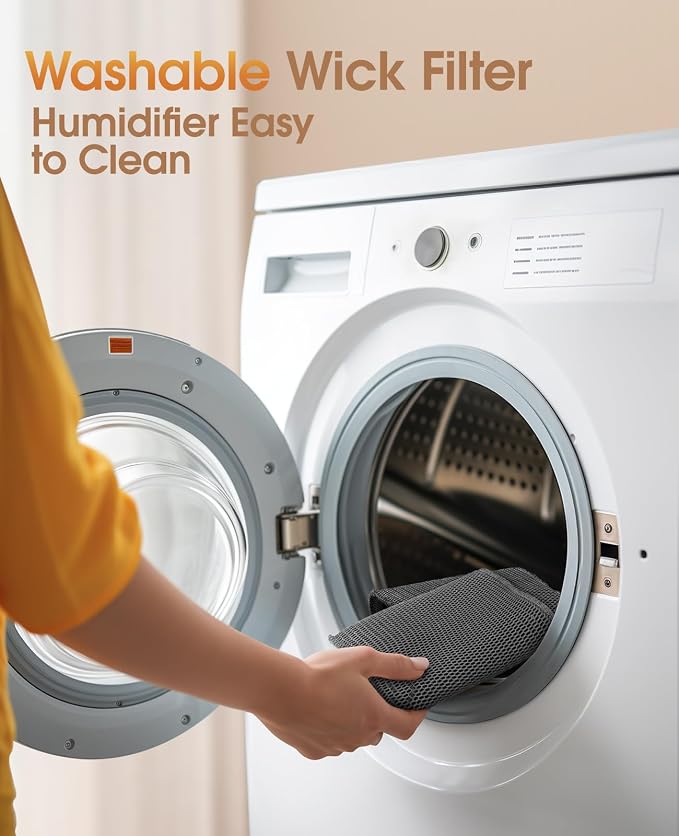 Reuseable Wick Evaporative Humidifier for Bedroom Quiet Healthy Baby Humidifier, No White Dust, Evaporative Humidifier Large Room 800ml/h 3 Speeds, 2 - Image 4