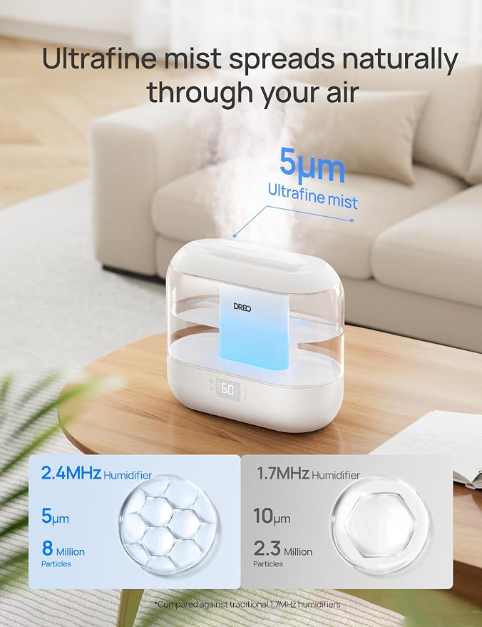 Dreo Smart Humidifiers for Bedroom, Top Fill 4L Supersized Humidifier Large Room with 28 dB, 36H Runtime, Touch/APP/Voice Control, Nightlight, Cool Mist Humidifiers for Baby, Plants, Indoor, White - Image 5