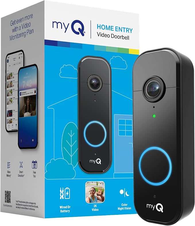 Chamberlain myQ Video Doorbell | 2K Camera, Battery/Wired, Color Night Vision by Chamberlain%7CmyQ