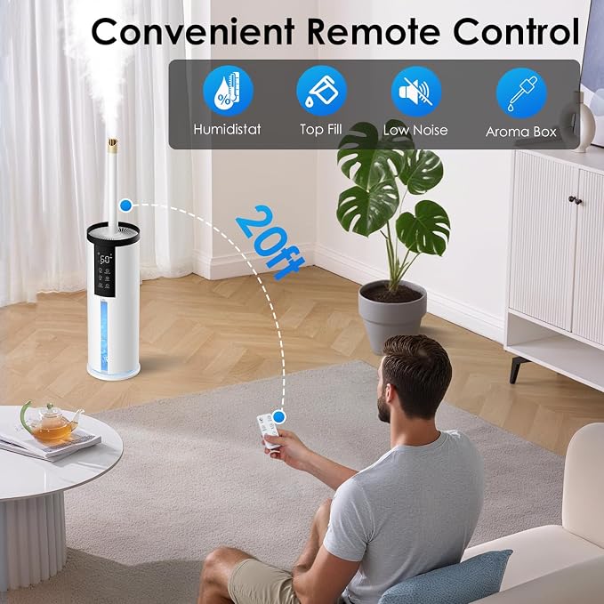 Humidifiers for Large Room 550 ft² - GloryAir 8L Cool Mist Humidifier for Bedroom Home Plants Baby, Top Fill, 120H Runtime, 4 Mist Spray Levels, 7-Color Light, 35dB Quiet Humidifier - Image 6
