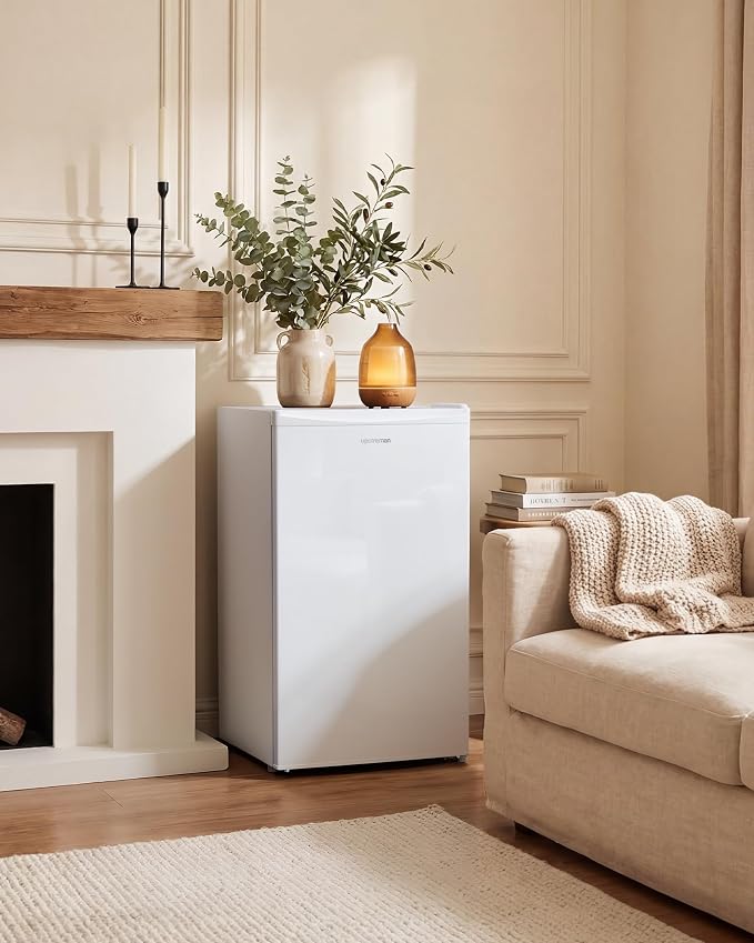 Upstreman 3.2 Cu.Ft Mini Fridge with Freezer, White-BR321 | Adjustable Thermostat, Energy Saving, Low Noise, Reversible Door, Small Refrigerator for Dorm, Bedroom, Office - Image 9