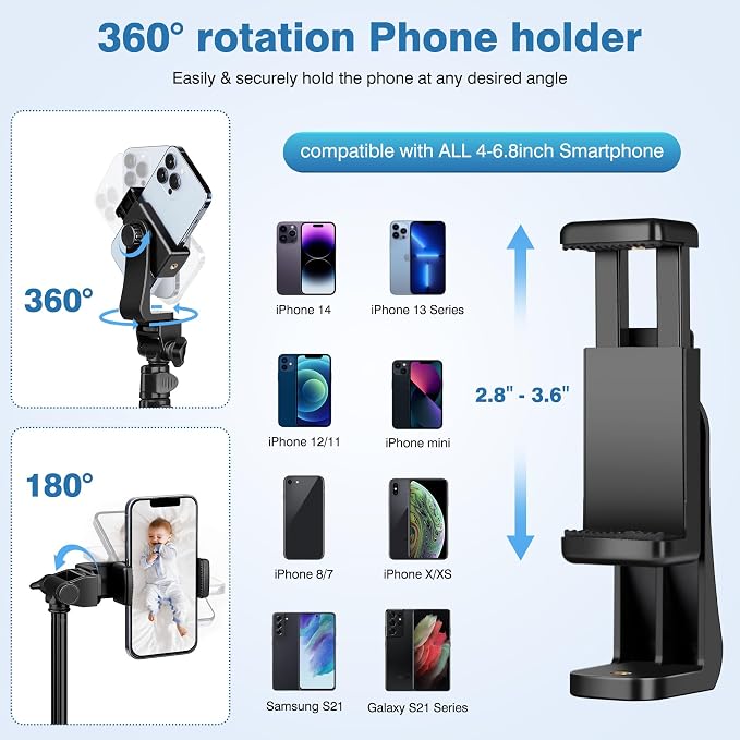70" Phone Tripod with Remote & Holder, Portable Cell Phone Stand, Selfie Stick - Image 4