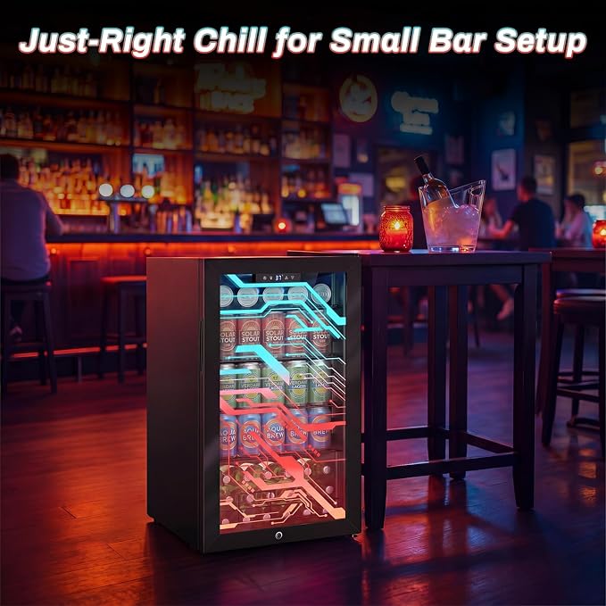 Velivi Gaming Light Up Glass Door Beverage Refrigertor, 3.2 Cu Ft Gaming Mini Fridge with Led RGB Lights Lockable Mini Fridge For Soda Beer, Drink Cooler Cyberpunk Gaming Rooms Bar Home Party | 3.2 Cu Ft Mini Fridge with Led RGB Lights for Soda Beer, D... - Image 9