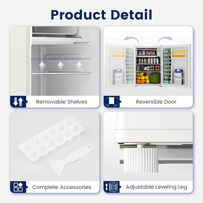 2.6 Cu Ft Small Fridge with Freezer for Office Cream White | Mini Refrigerator for Dorm Bedroom, Compact Fridge, Energy-efficient, Low Noise - Image 5
