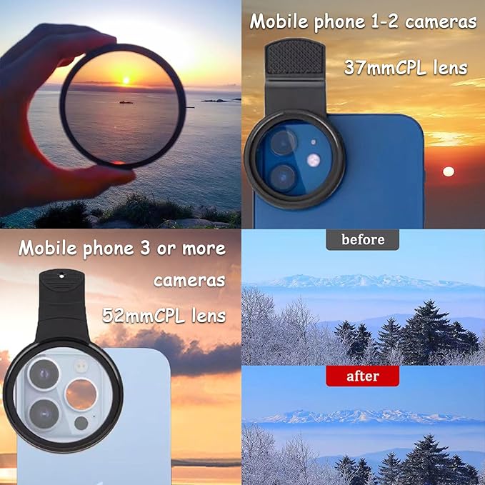 52mm CPL Polarized Phone Camera Lens, Universal Clip On CPL Phone Filter Lens - Image 3
