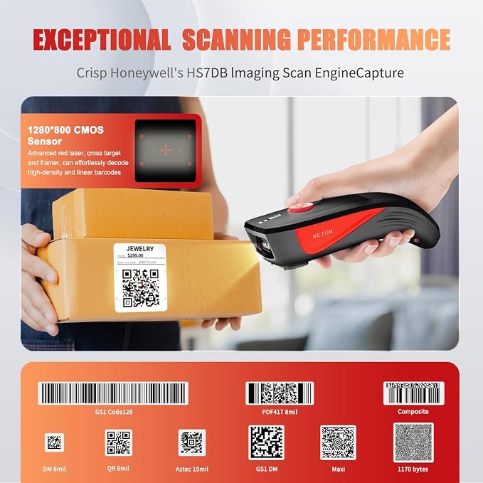 NETUM CS9000 Bluetooth QR Code Scanner– Upgraded Wireless Barcode Scanner - Image 6