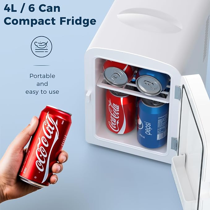 Antarctic Star Compact Refrigerator, Portable Mini Fridge, Skin Care 4L Capacity/6 Cans, for Bedroom, Car, Office & Dorm, Small Cooler for Cosmetics, Magnetic Brushed Stainless Steel Door, White - Image 3