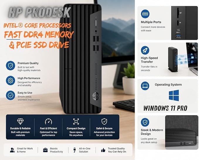 HP ProDesk G7 SFF Desktop Computer, Intel Processor, Dual 4K Display Support| 32GB RAM, 1TB Storage HDD & 128GB SSD| Wi-Fi| Bluetooth| HDMI| Wins 11 Pro| Keyboard & Mouse| Business & Personal Use - Image 2