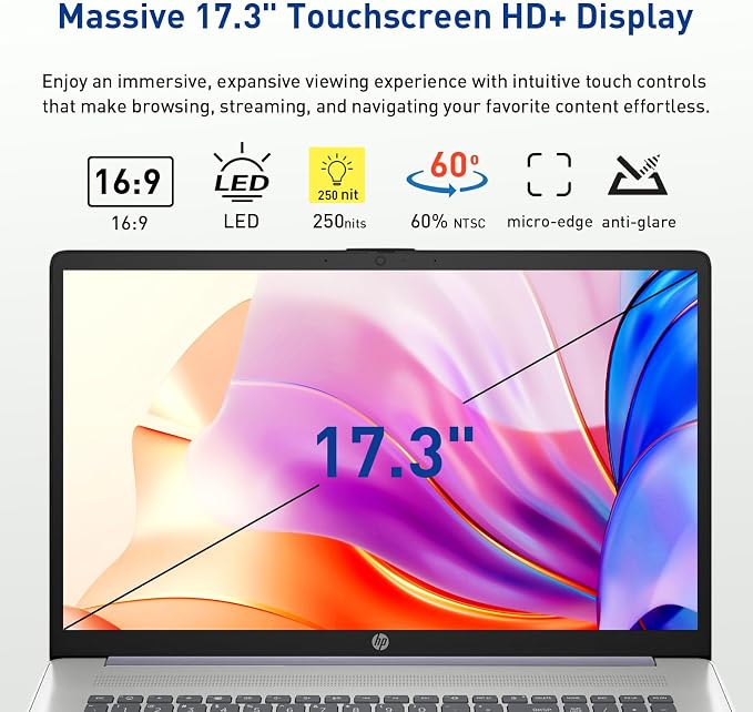 HP 17.3" Touchscreen Laptop w/Microsoft 365, 16GB RAM, 1TB SSD+128GB UFS, Webcam w/Shutter, Fingerprint Reader, Backlit Keyboard, Microsoft Copilot Key, Intel Quad-Core CPU, Win11, Lavender - Image 4