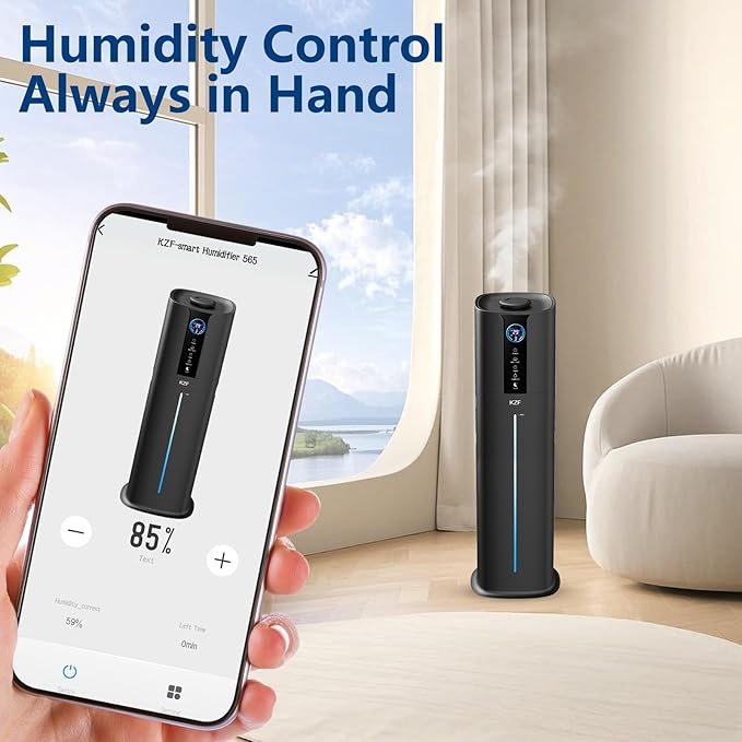 KZF 9L Smart Humidifiers for Bedroom Large Room, 2.3Gal Cool Mist Top Fill Diffuser App & Remote Control, 3 Mist Modes, Quiet Humidifier for Home Office Plant (9L Black App) - Image 3