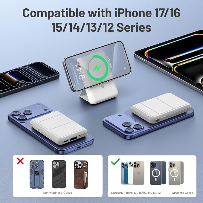 Azmuth for MagSafe Portable Charger, 10000mAh Magnetic Power Bank with 20W PD USB-C Fast Charging LED Display for MagSafe Battery Pack, Magnetic Travel Charger for iPhone 17/16/15/14/13/12 Series - Image 3