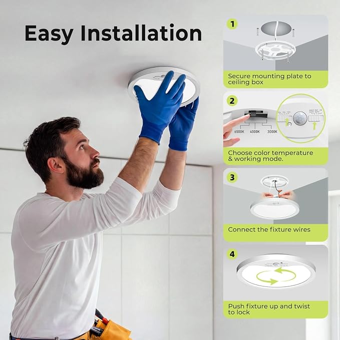 hepside 4 Pack Motion Sensor Ceiling Light Wired, 3000K/4000K/6500K LED Flush - Image 7