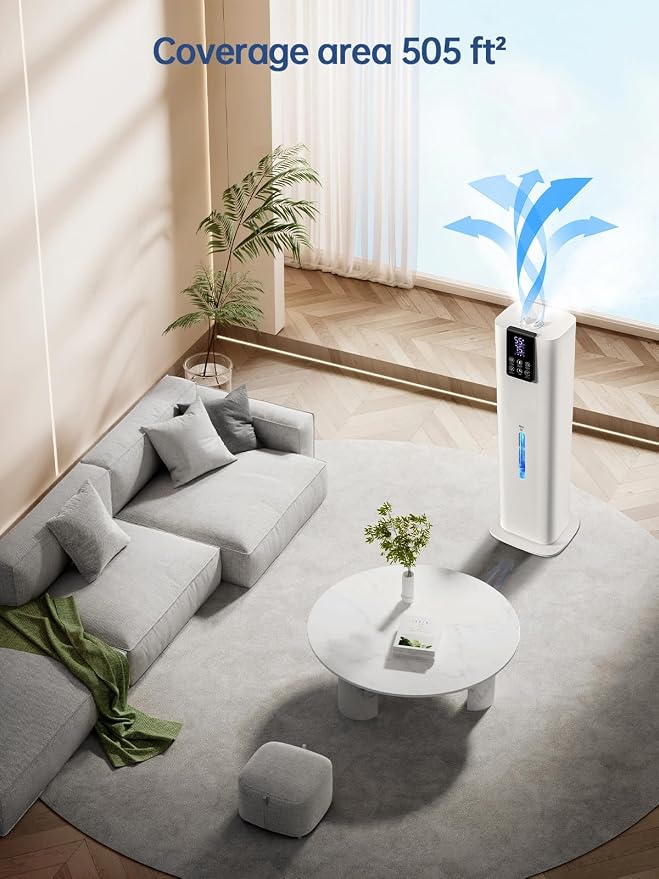 8L Smart Humidifiers for Bedroom Large Room, 2.1Gal Cool Mist Top Fill Diffuser Ambient Light, App & Remote Control, 3 Mist Modes, Quiet Humidifier for Home Office Plant (White) - Image 5