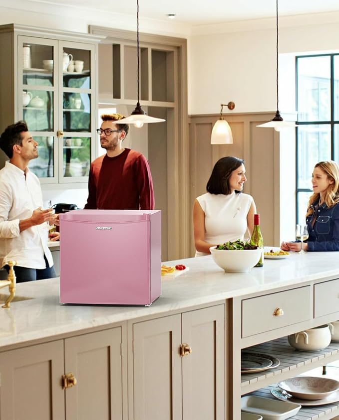 Upstreman 1.7 Cu.ft Mini Fridge with Freezer, Pink-FR17 | Dorm Essentials, Adjustable Thermostat, Energy Saving, Low Noise, Compact Refrigerator for Dorm, Office, Bedroom - Image 8