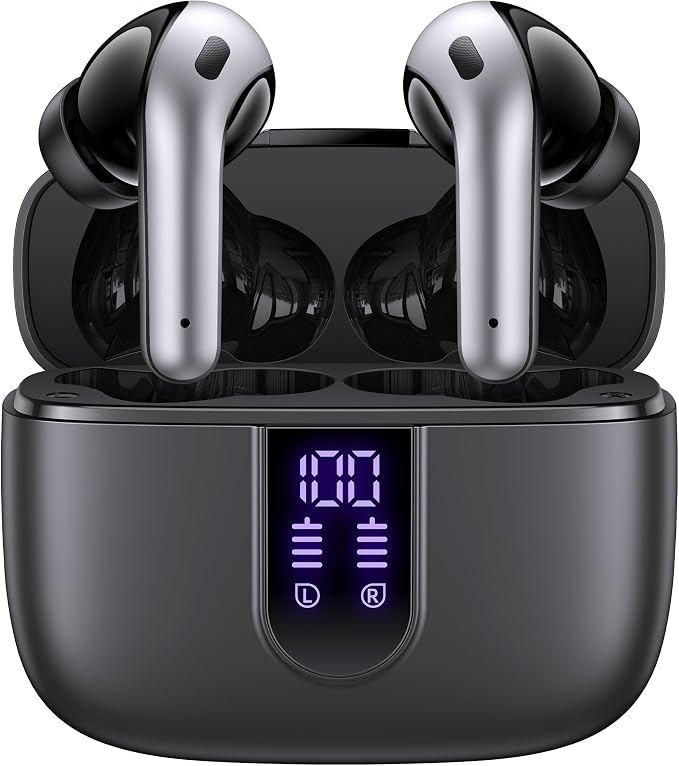 TAGRY Bluetooth Headphones True Wireless Earbuds 60H Playback LED Power Display Earphones with Wireless Charging Case IPX5 Waterproof in-Ear Ear buds with Mic for TV Smart Phone Laptop Computer Sports by TAGRY