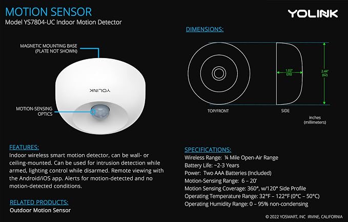 Smart Motion Sensor, YoLink 1/4 Mile World's Longest Range Wireless Motion - Image 2