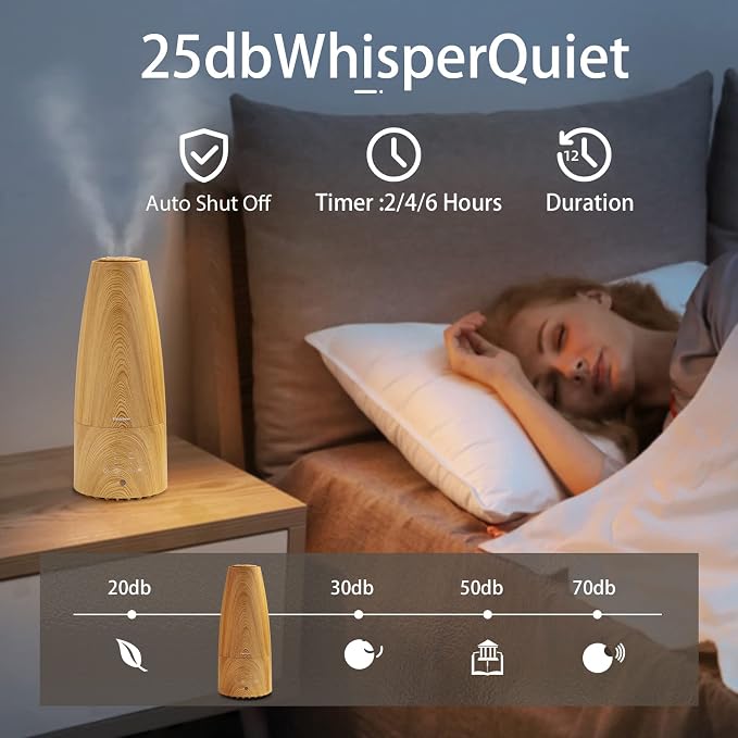 Cool Mist Humidifier,Elecameier Warm and Cool Mist Humidifier for Home/Bedroom with Remote Control Smart Air Humidifier for Desk/Office/Baby Bedroom 25dB Whisper Quiet with Auto Shut off light wood - Image 6