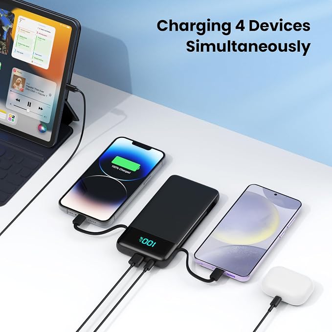 Portable Charger for iPhone with Built-in Cables and Wall Plug,Upgraded 13800mAh Fast Charging USB C Power Bank,4 Outputs Slim Travel Essential Battery Pack for iPhone 17/16/15/14/13,Galaxy,Android - Image 7