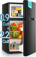 Mini Fridge with Freezer for Bedroom, 3.1 Cu.ft Double Doors Small Refrigerator with Ice Tray, Removable Shelves, Temperature Control Mini Refrigerator for Dorm and Office by HOME