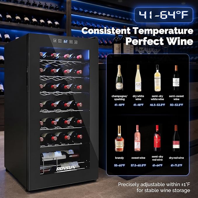 ROVSUN 28 Bottle Wine Fridge, Freestanding Compressor Wine Cooler Refrigerator, Beverage Wine Chiller with Digital Temperature Control & Double-layer Glass Door for Red White Wine, Champagne, Beer - Image 2