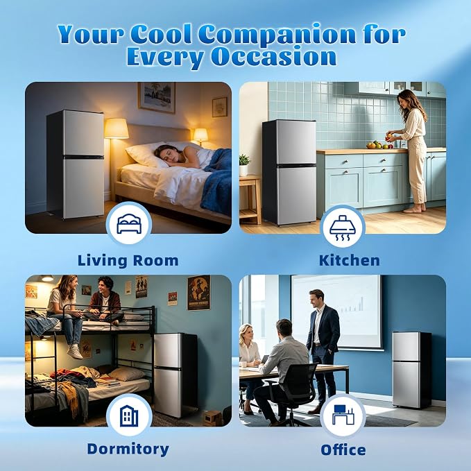 Mini Fridge with Freezer Large Capacity 110L Small Refrigerator with 7 Adjustable Temperature 2 Door Small Fridge for Office, Dorm, Bedroom Silver - Image 9