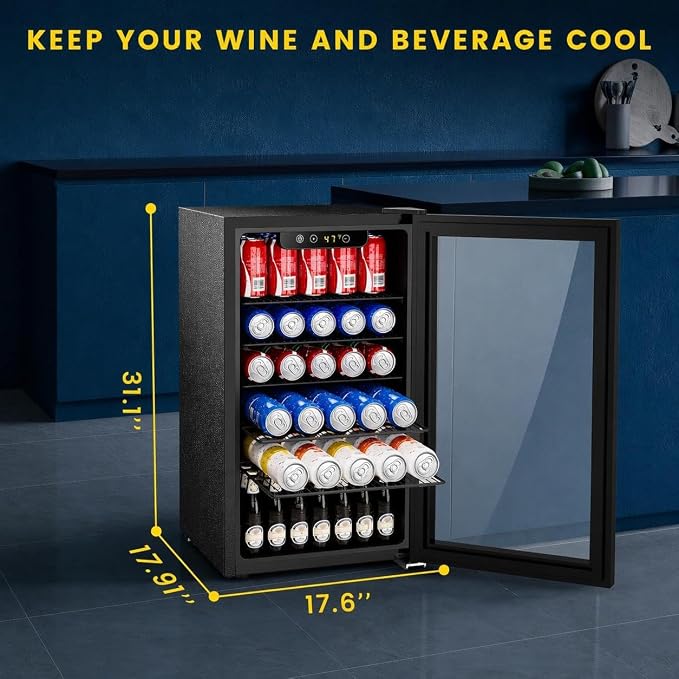 COWSAR Mini Fridge Cooler, 130 Can Beverage Refrigerator with Glass Door, ETL Approved Wine Fridge with Digital Temperature Control, LED Light, Reversible Door for Home, Office, Bar - 3.2 Cu.Ft - Image 6
