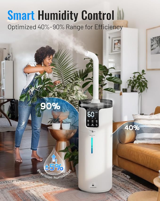 Humidifier large room 16L/4.2Gal - Lacidoll Whole house Humidifier for Home1500 sq.ft. Ultrasonic Cool Mist Humidifiers for Bedroom with Extension Tube & Aroma Box & Night light, White - Image 4