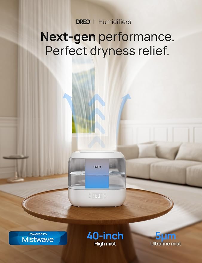 Dreo Smart Humidifiers for Bedroom, Top Fill 4L Supersized Humidifier Large Room with 28 dB, 36H Runtime, Touch/APP/Voice Control, Nightlight, Cool Mist Humidifiers for Baby, Plants, Indoor, Grey - Image 2
