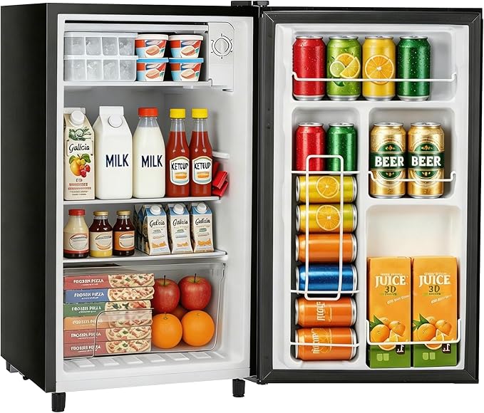 Mini Fridge with Freezer, 3.2 Cu.Ft Compact Single Door Refrigerator with Adjustable Thermostat, Low Noise & Energy Efficient (0.41kWh/Day), Small Fridge for Bedroom, Dorm, Office, Apartment (Black) by SageNest