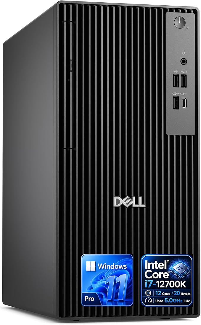 Dell Desktop Tower, Intel Core i7-12700K(12 Cores, 20 Threads) Processor, 32GB DDR5 RAM, 1TB PCIe SSD, Dual 4K Monitor Support (HDMI & DP), Wi-Fi, Bluetooth, USB-C, Windows 11 Pro, Wired KB & Mouse by Dell