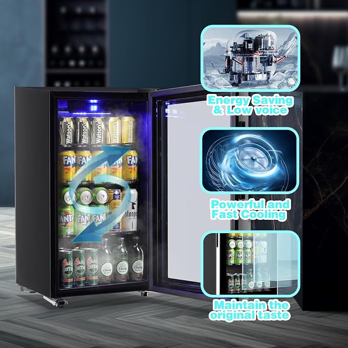 Beverage Refrigerator Cooler 120 Can with LED Display Touch Screen | 3.5 CU.FT Large Capacity with Glass Door, LED Light & Adjustable Shelves for Soda Beer Wine, Perfect for Home Bar Office - Image 5