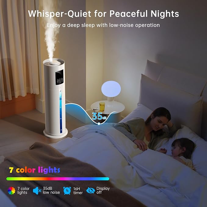 2.1Gal/8L Smart Humidifier Large Room, Top Fill Humidifiers for Bedroom with Diffuser, 7 Color Lights,16H Timer, Auto Mode, APP Remote Control, 4 Levels Cool Mist Air Humidifier for Plants Home Office - Image 3