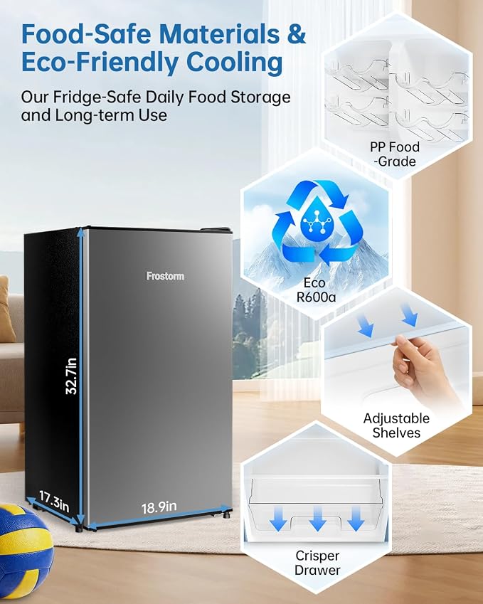 3.2 Cu Ft Mini Fridge with Freezer, Single Door Upright Freezer | Energy Efficient, Large Capacity, Reversible Door, ETL Certified, Small Refrigerator for Bedroom, Office & Dorm, Silver - Image 7