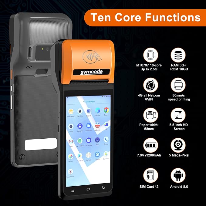 symcode POS PDA Thermal Receipt Printer, 1D 2D Barcode Scanner Handheld PDA - Image 8